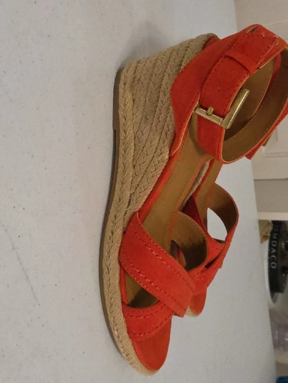 Nicole Orange-Red Suede Crisscross Wedge Sandals